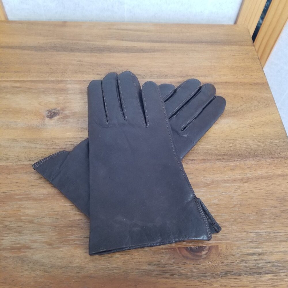 Women's Vintage Brown Leather Gloves Wool Lined Made in Brazil Size 8 1970s EUC